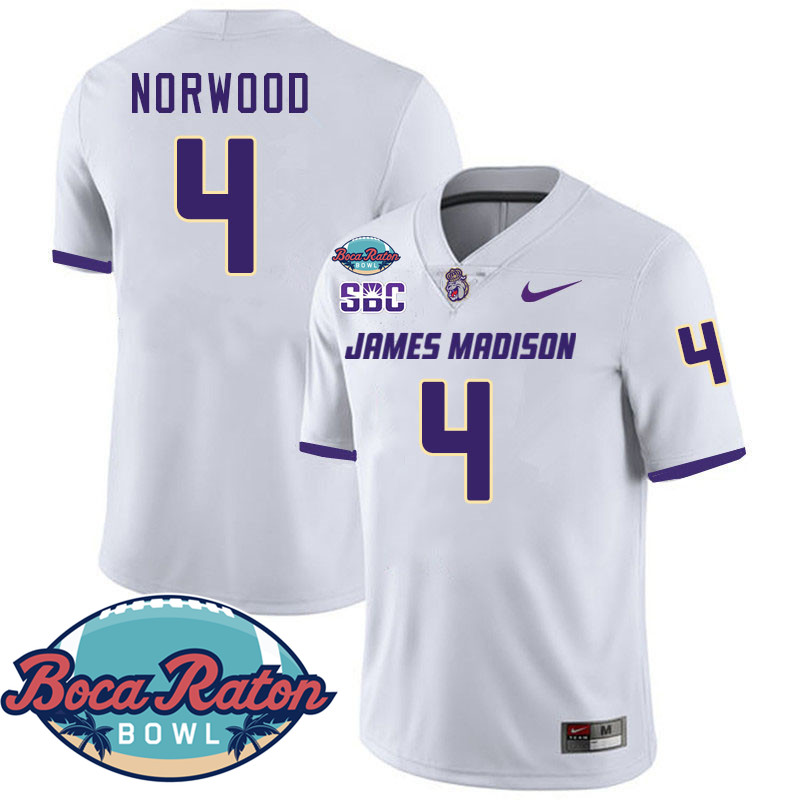#4 Scott Norwood James Madison Dukes 2024 Boca Raton Bowl Jersey-White